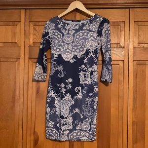 Mini, mid sleeve sleeve dress, blue & white